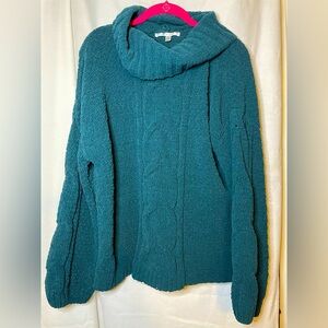 Seven7 Dark Teal Heavy Knit w Pattern Turtleneck Long Sleeve Sweeter Size: L GUC